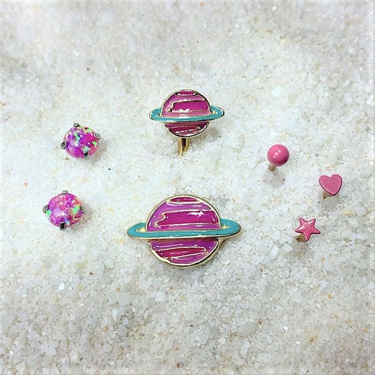Pink Synthetic Opal Stainless Steel Post Stud Earring Pack Set of 3