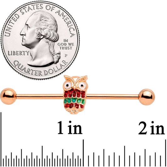 14G Rose Gold Tone Happy Holiday Hoot Owl Industrial Barbell 38mm