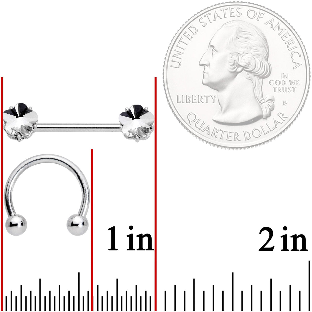 14G 9/16 1/2 Clear Gem Flower Horseshoe Barbell Nipple Ring Set