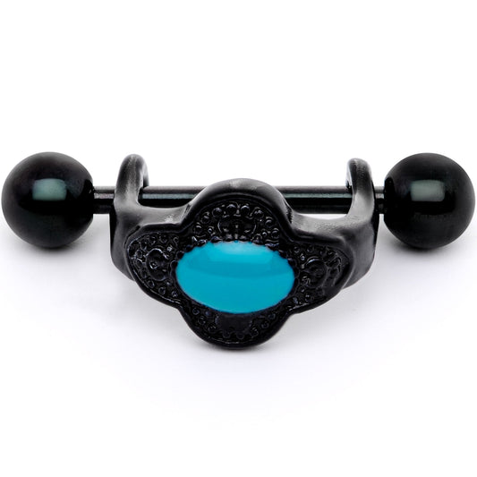 16G 1/2 Faux Turquoise Black Flower Cartilage Cuff