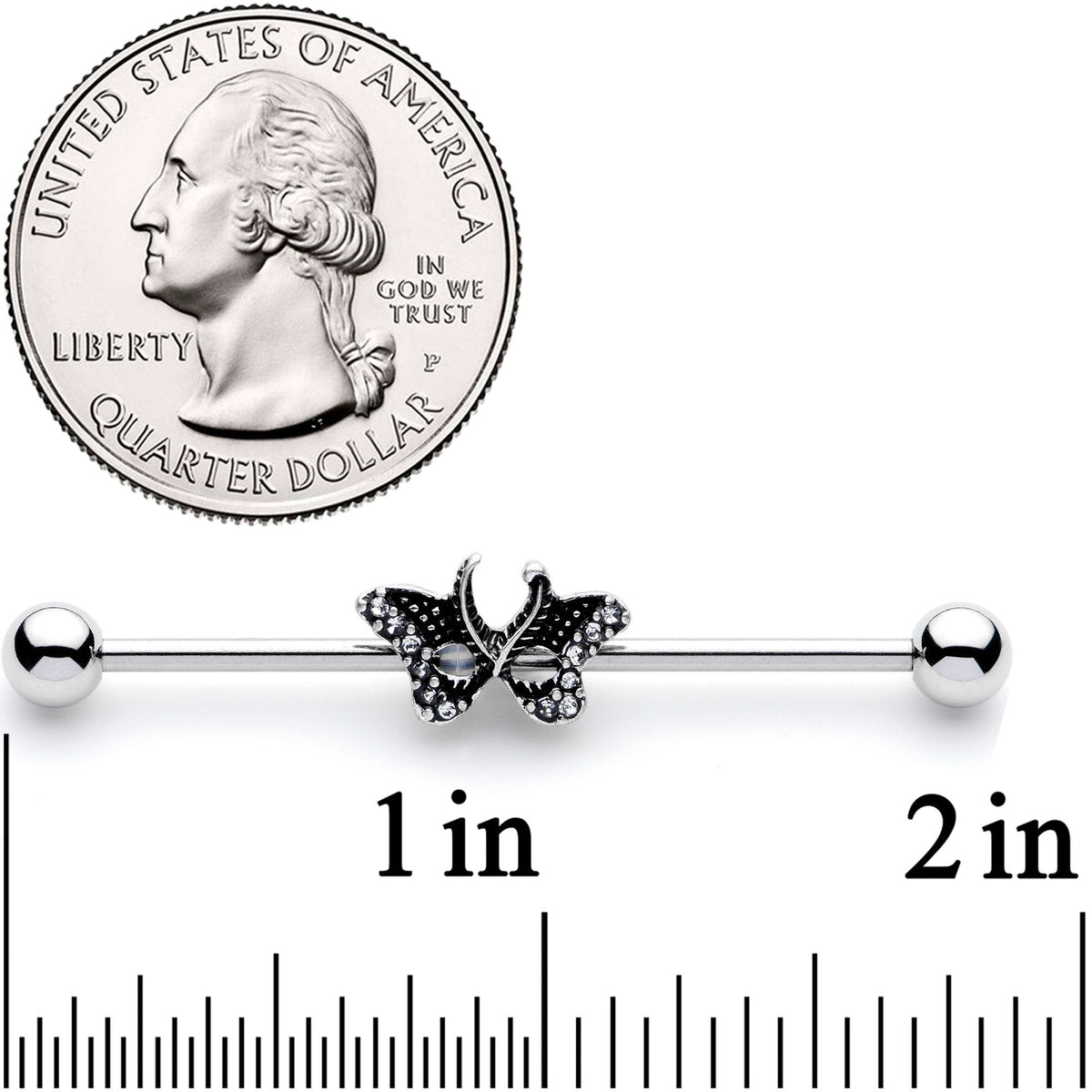 14G Clear Gem Catch That Butterfly Industrial Barbell 38mm