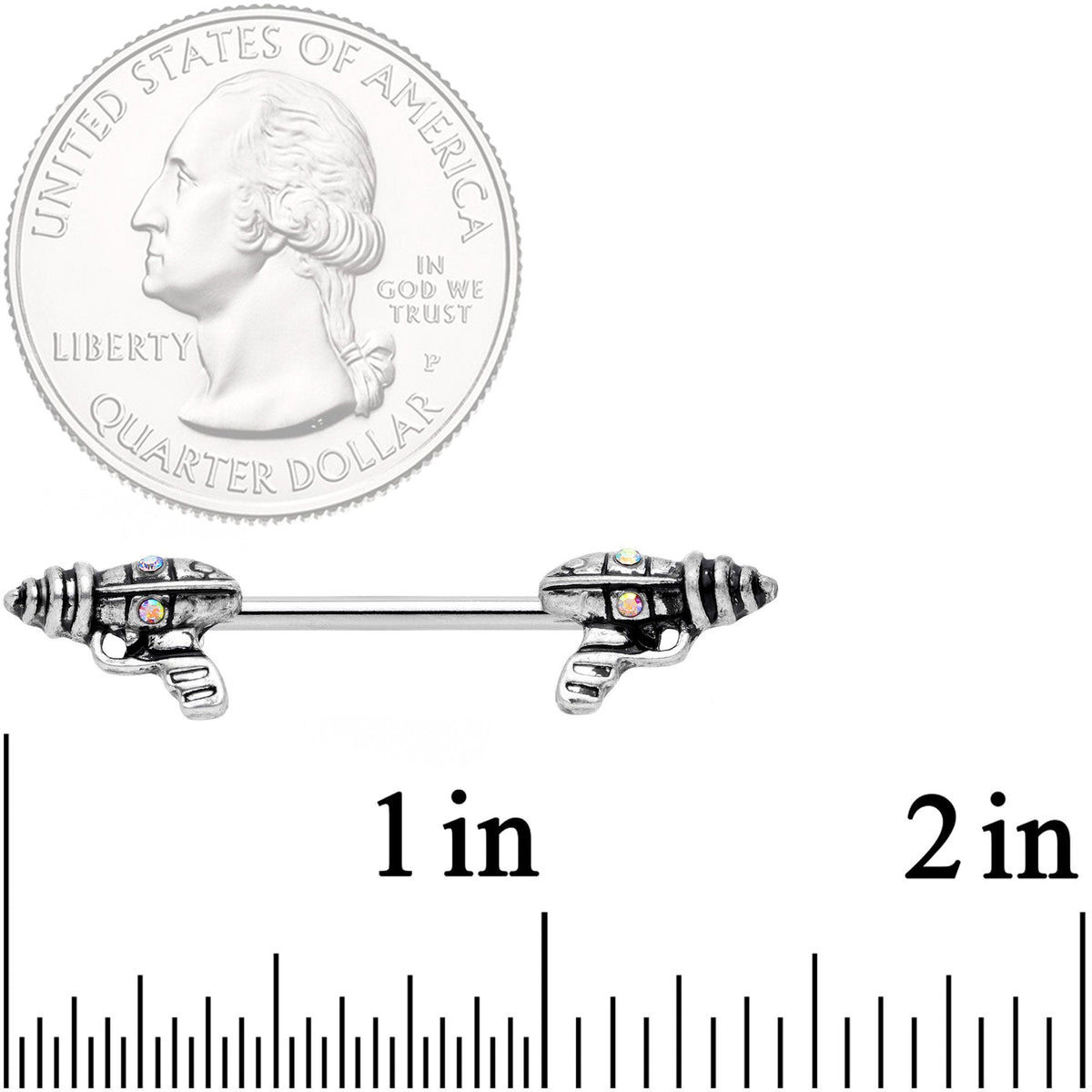 14G 9/16 Aurora Gem Mystery Ray Gun Barbell Nipple Ring Set