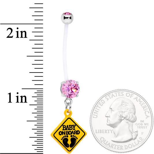 Pink CZ Gem Baby on Board Sign Dangle Pregnancy Belly Ring