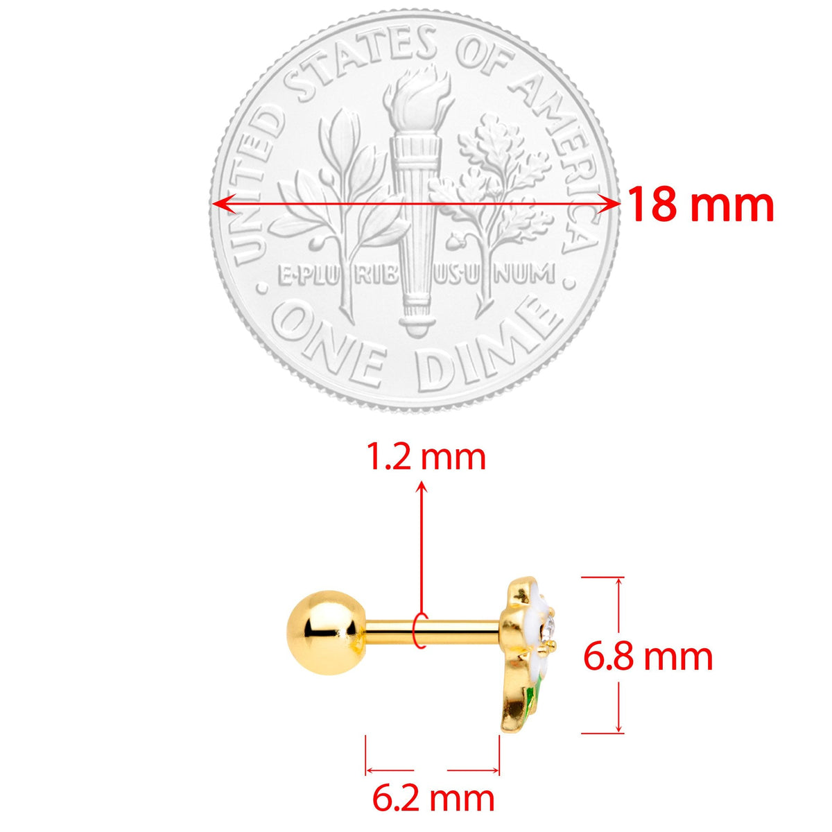 16G 1/4 Clear Gem Gold Tone White Flower Cartilage Earring