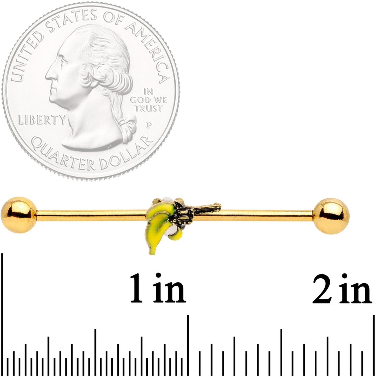 14G Gold Tone Banana Peel Gun Industrial Barbell 38mm