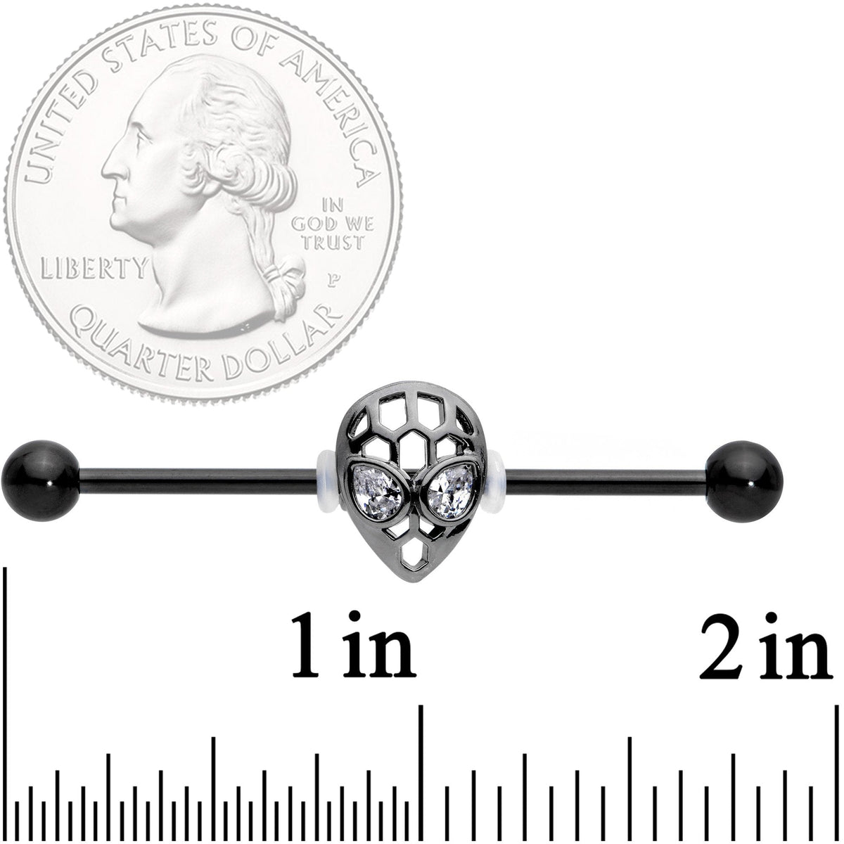 14G Clear CZ Gem Black Openwork Alien Industrial Barbell 38mm