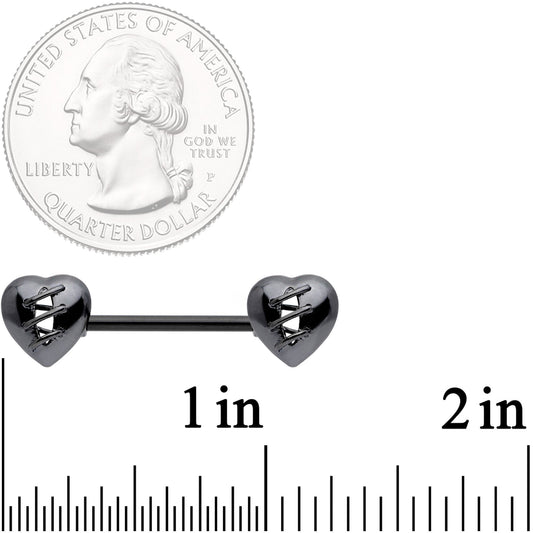 14G 9/16 Black Heal My Heart Barbell Nipple Rings