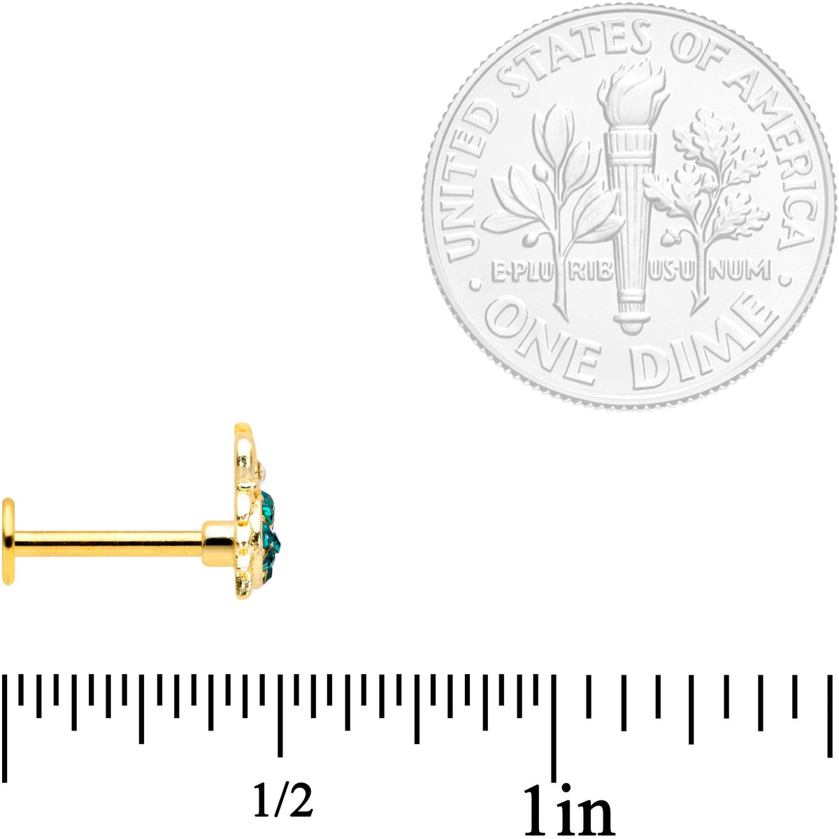 16G 5/16 Clear Green Gem Gold Tone Nautical Crab Labret Tragus