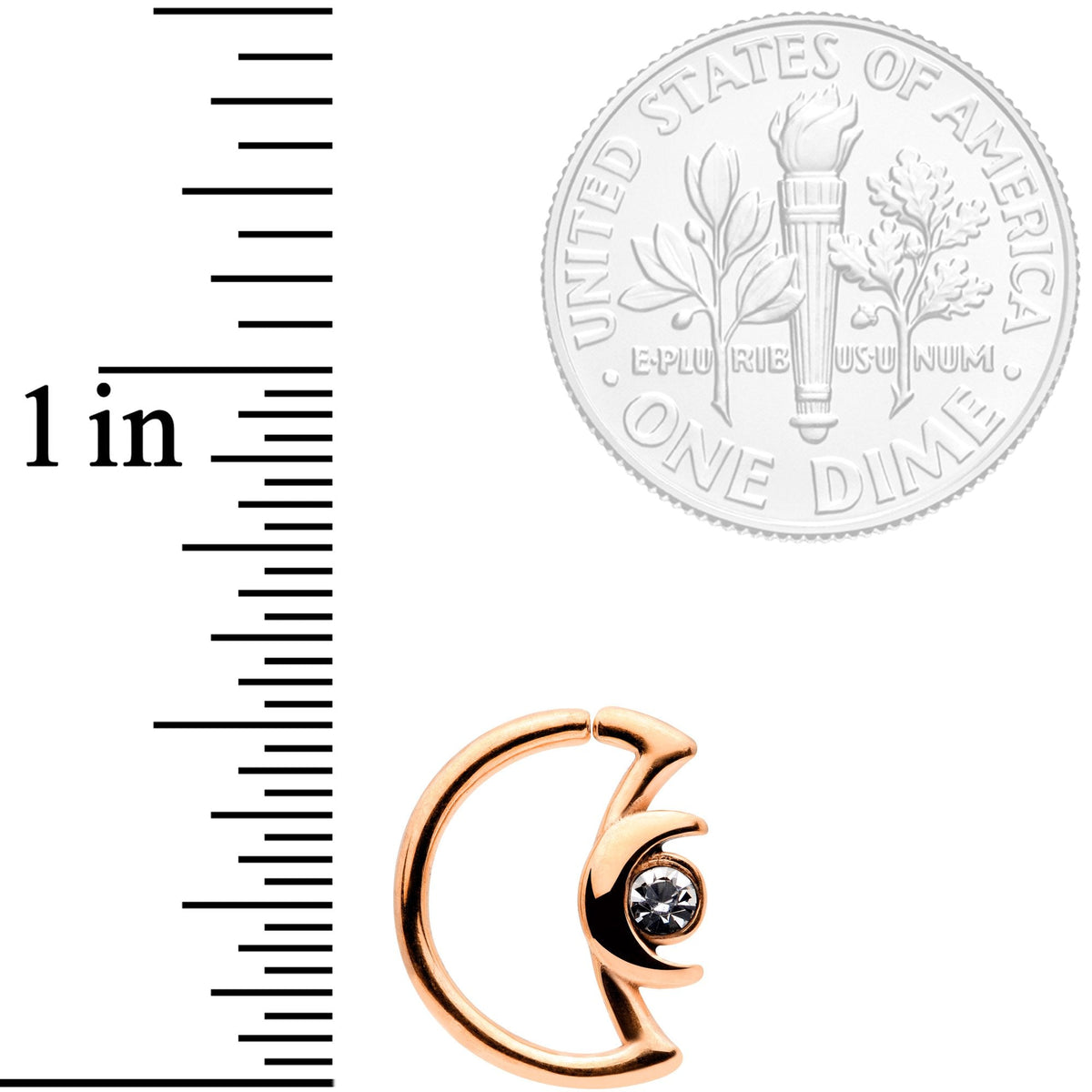 16G 3/8 Clear Gem Rose Gold Tone Crescent Moon Closure Ring