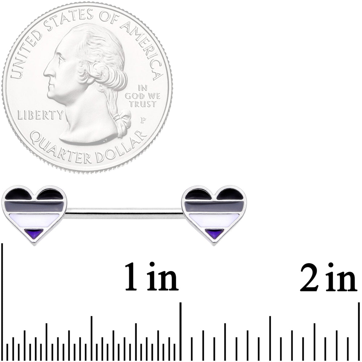 14G Black Grey White Asexual Pride Heart Barbell Nipple Ring Set