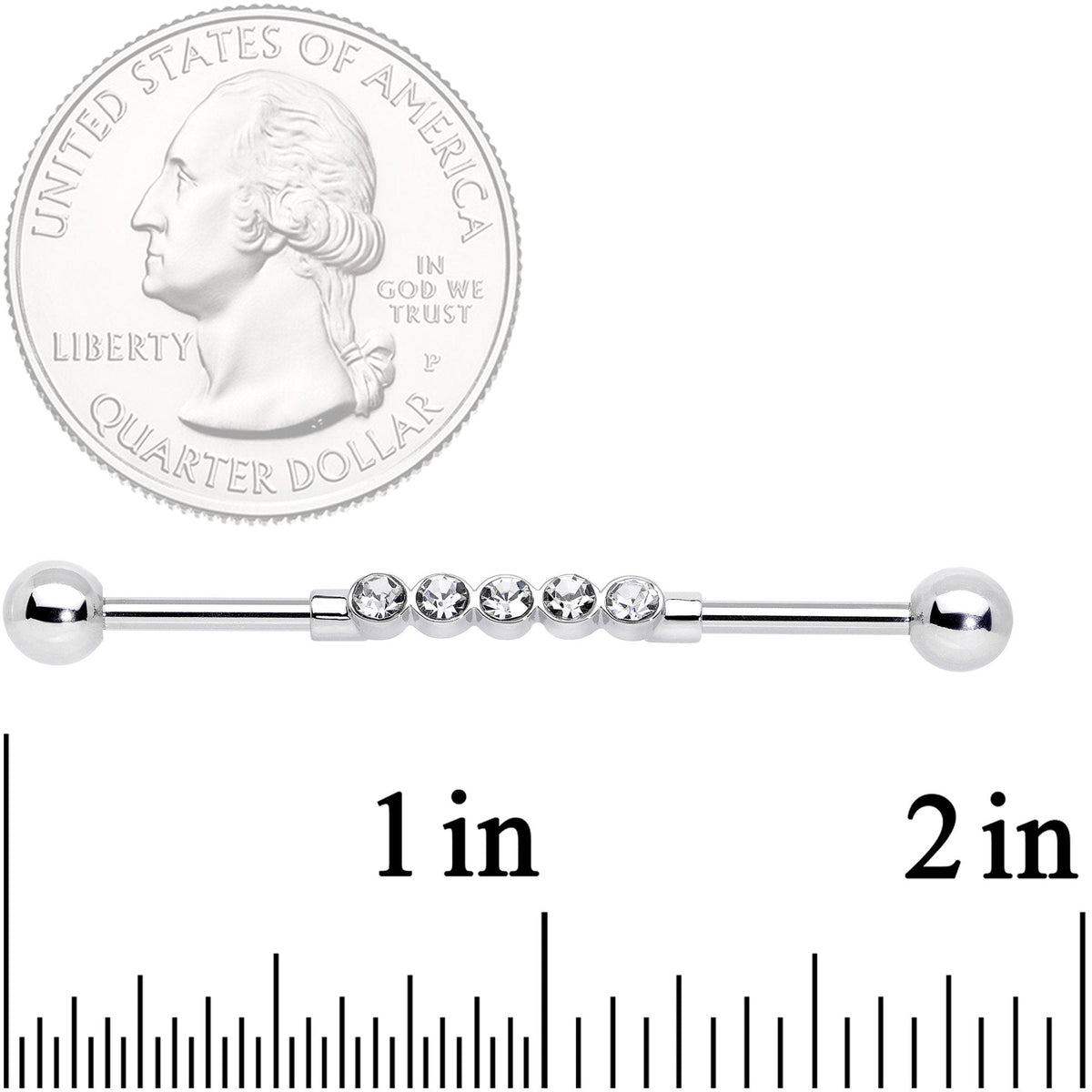 14G Clear CZ Gem Quintuplet Industrial Barbell 38mm