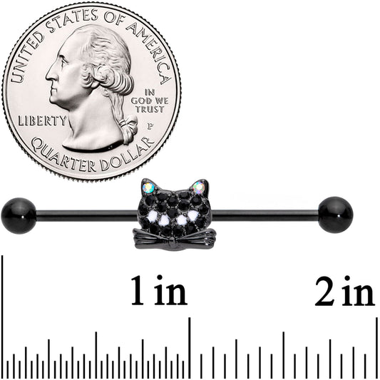 14G Black Aurora Gem Black Cat Industrial Barbell 38mm