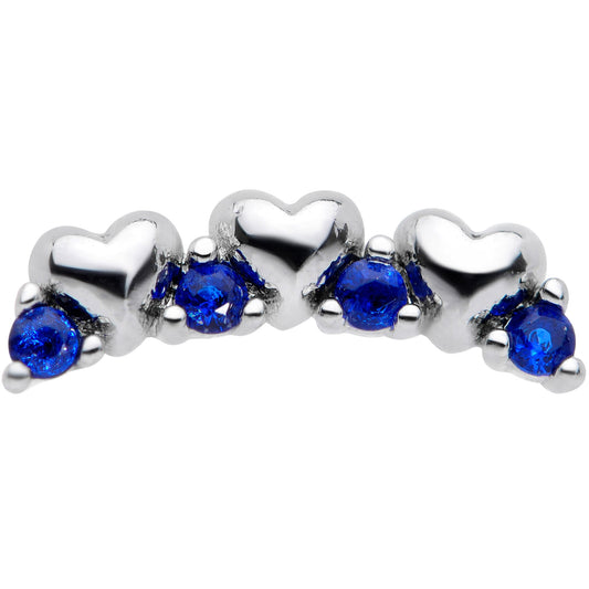 16G 1/4 Blue CZ Gem Tiny Hearts Cartilage Tragus Earring