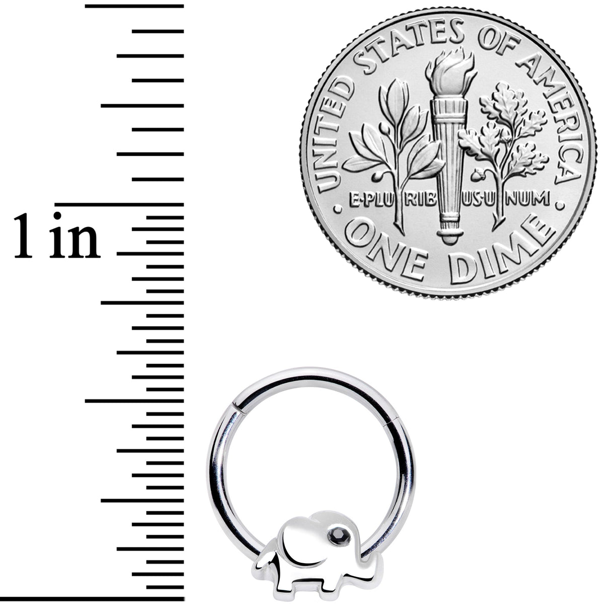 16G 3/8 Black Gem Baby Elephant Hinged Segment Ring