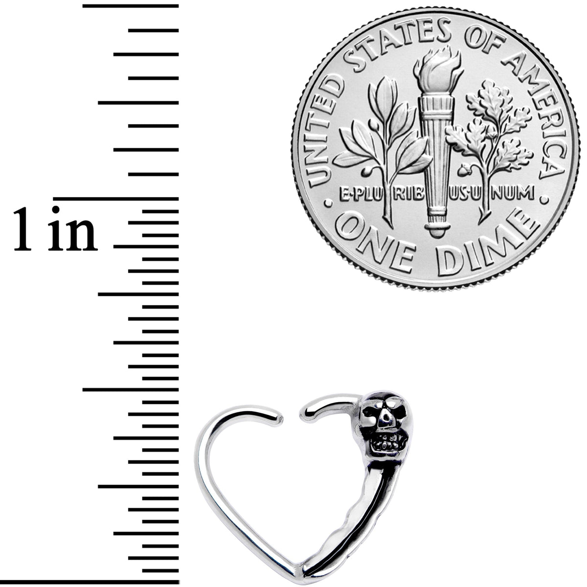 16G 3/8 Love Heart Scary Skull Left Ear Closure Ring