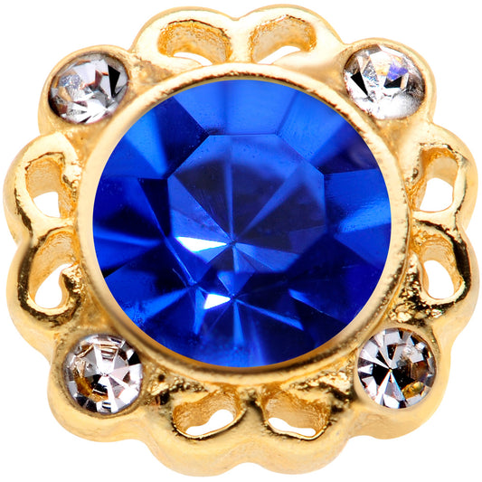 18G 5/16 Clear Blue Gem Gold Tone Regal L Shaped Nose Ring