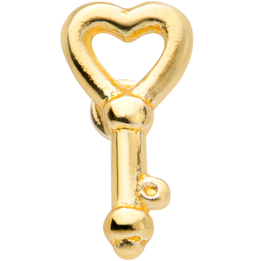 18G 5/16 Gold Tone Key to Your Heart L Shaped Nose Ring