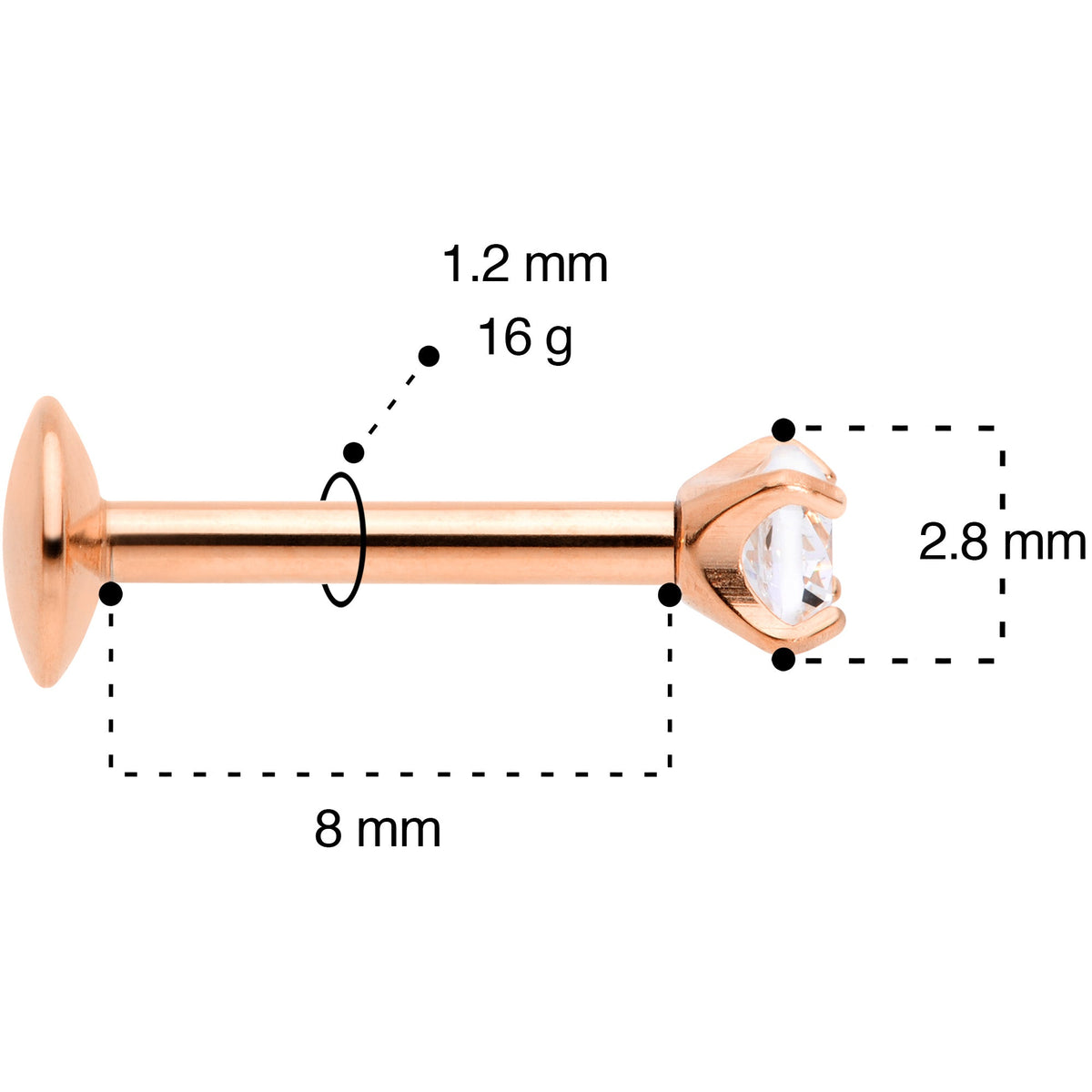 16G 5/16 3mm CZ Rosy G23 Titanium Internally Threaded Labret