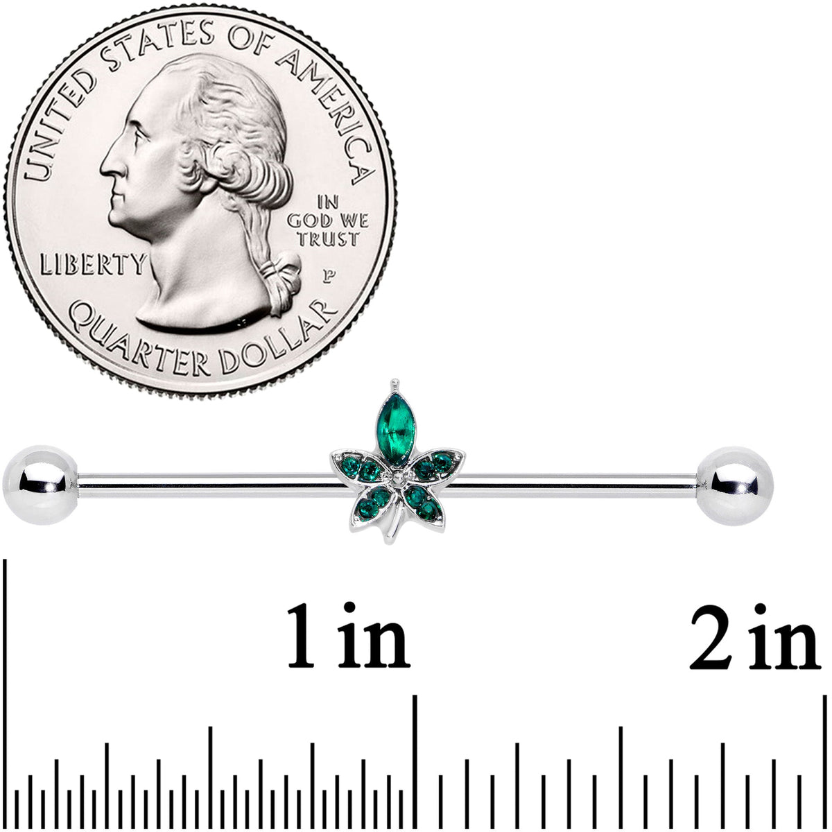 14G Green Gem Beautiful Flower Industrial Barbell 38mm