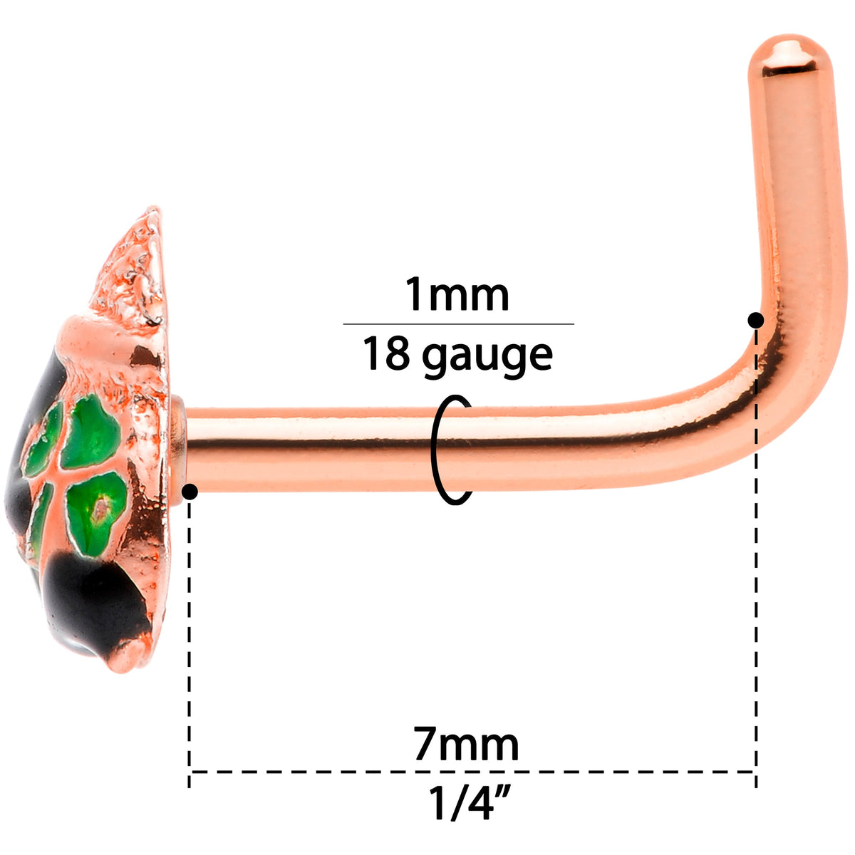 18G 5/16 Rose Gold Tone Pot O Gold L Shaped Nose Ring