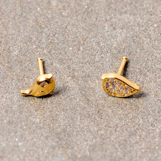 20G 1/4 Clear CZ Gem Gold Tone Little Birds Nose Bone Set of 2