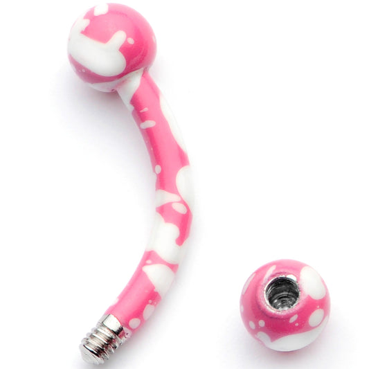 16G 5/16 Pink White Glow in the Dark Curved Eyebrow Ring