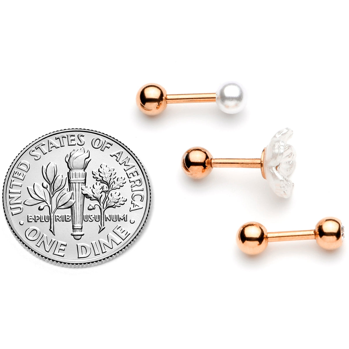 16G 1/4 Clear Gem Rose Gold Tone Flower Cartilage Tragus Curation Set of 3