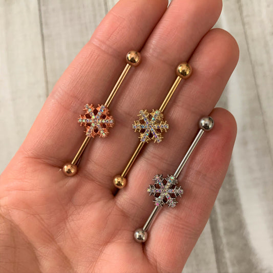 14G Aurora Gem Snowflake Industrial Barbell 38mm