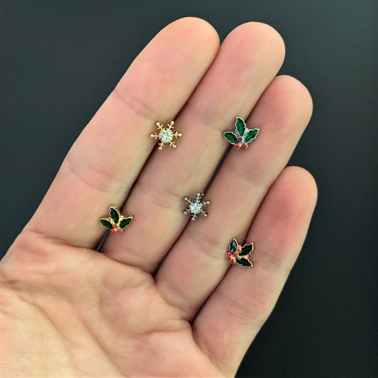 16G 1/4 Clear Gem Winter Snowflake Cartilage Tragus