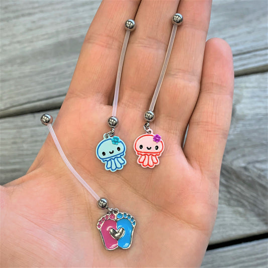 Bundle of Joy Baby Pink Squid Jellyfish Nautical Dangle Pregnancy Belly Ring