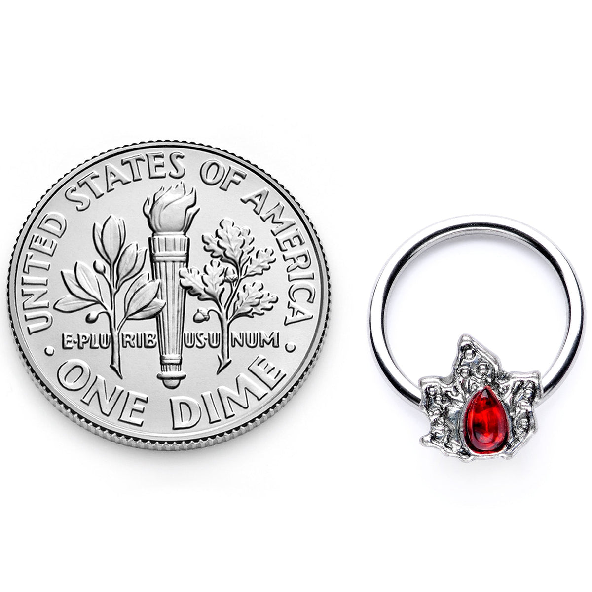 16G 3/8 Red Gem Holly Leaf Holiday BCR Captive Ring