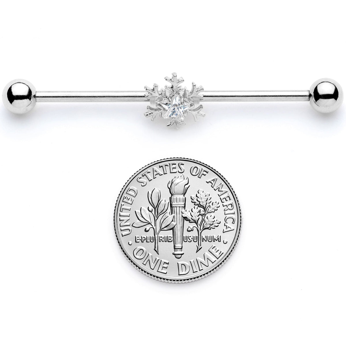 14G Clear Gem Snowflake Industrial Barbell 38mm