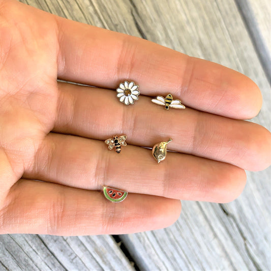 16G 5/16 Yellow Gem White Daisy Flower Labret Monroe Tragus