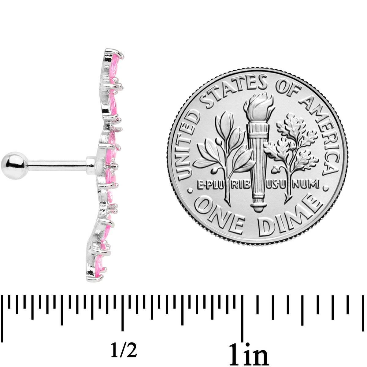 16G 1/4 Pink CZ Gem Tri Flower Cartilage