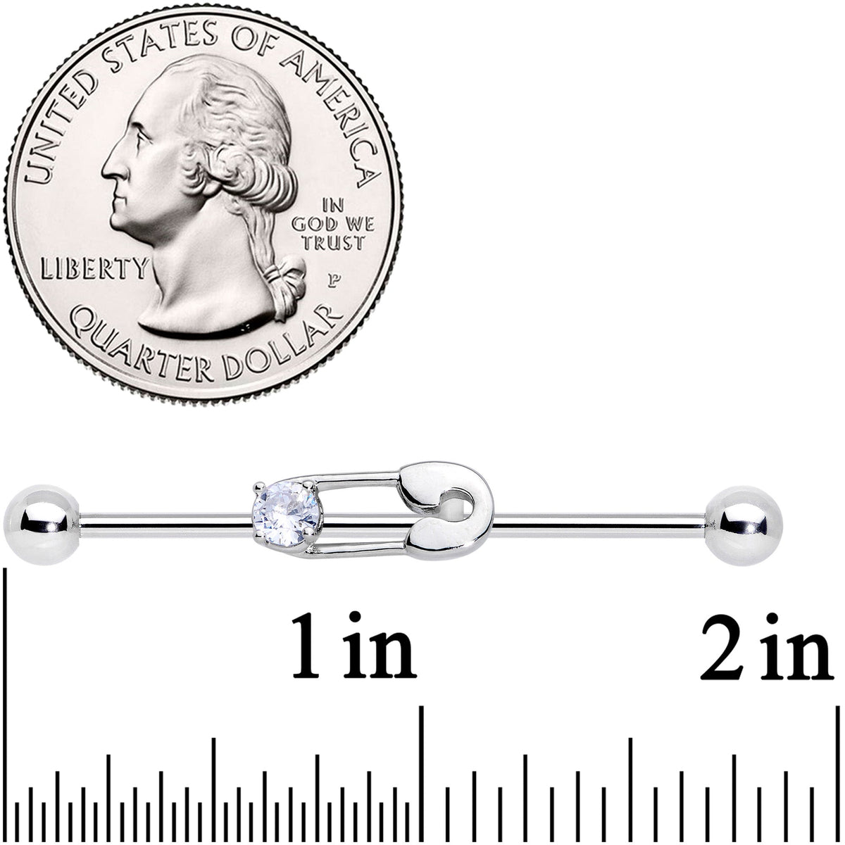 14G Clear CZ Gem Punk Safety Pin Industrial Barbell 38mm