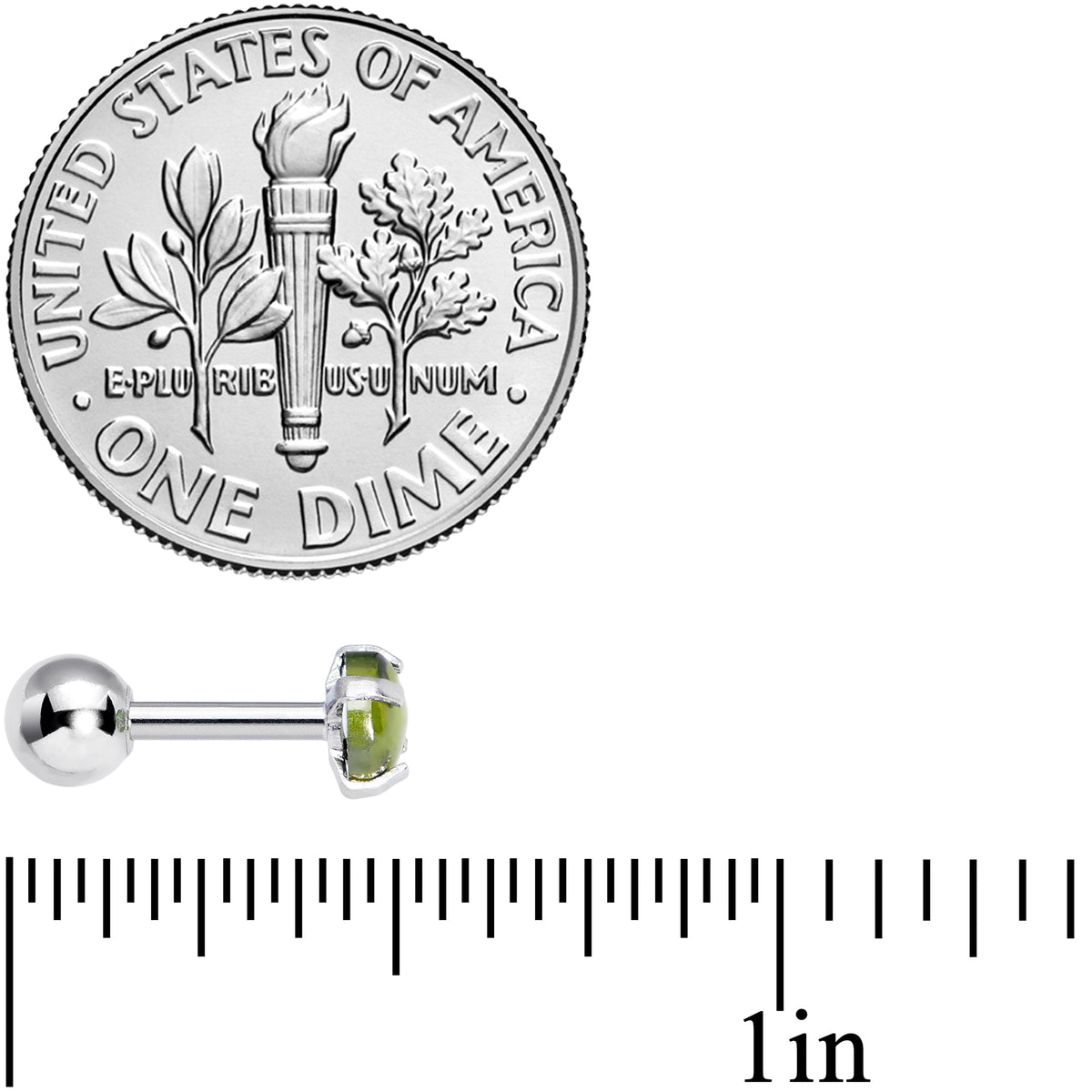 16G 1/4 Green CZ Gem Smooth Hemisphere Cartilage Tragus Earring
