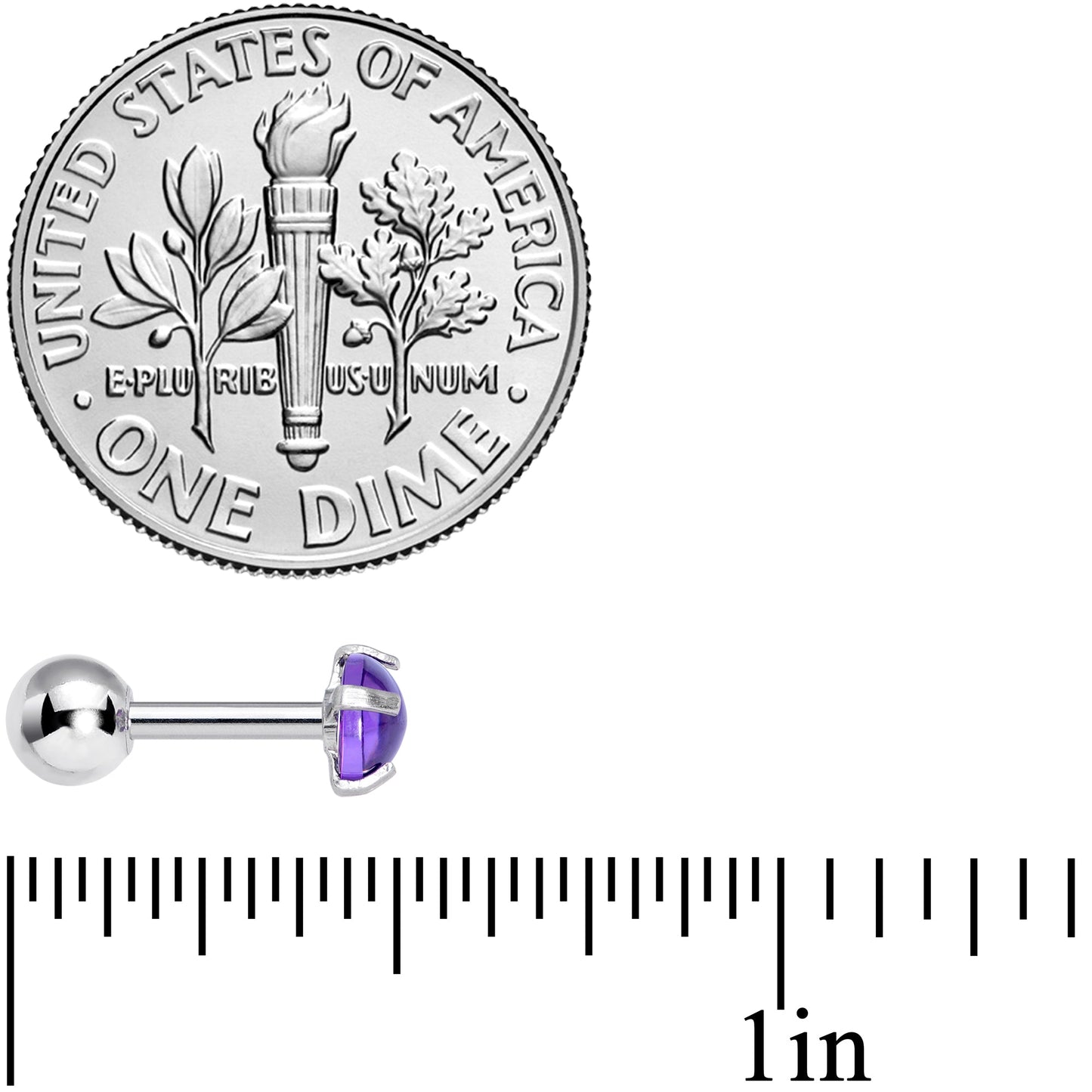 16G 1/4 Purple CZ Gem Smooth Hemisphere Cartilage Tragus Earring