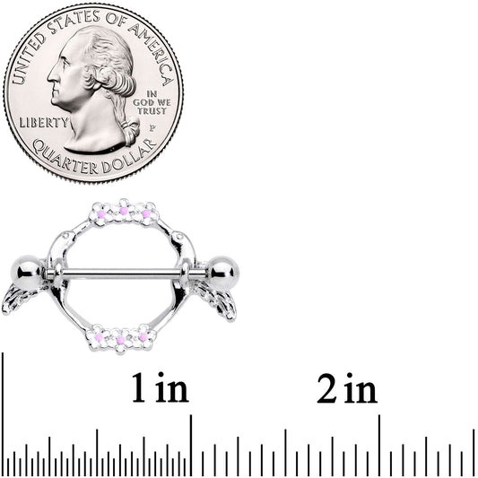 14G 9/16 Pink White Flower Hummingbird Nipple Shield Set