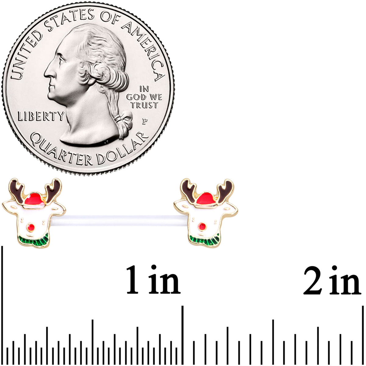 14G 9/16 Bioplast Reindeer Christmas Barbell Nipple Ring Set