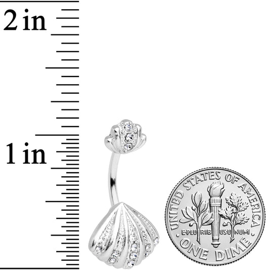 Clear Gem Nautical Scallop Shell Double Mount Belly Ring