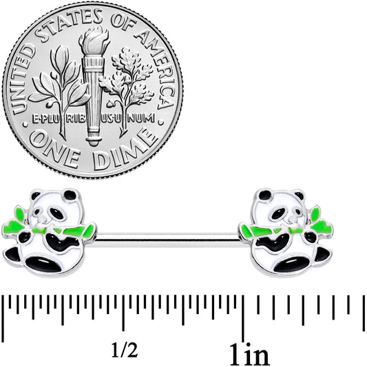 14G 9/16 Black White Hungry Panda Bear Barbell Nipple Ring Set