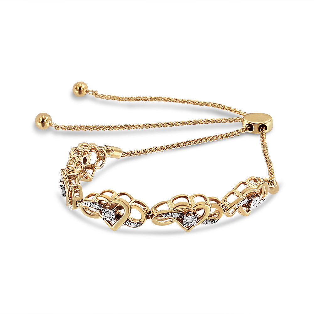 14K Yellow Gold Plated .925 Sterling Silver 1/10 Cttw Diamond Infinity Heart Shaped 4â€-10†Adjustable Bolo Bracelet (H-I Color, I2-I3 Clarity)