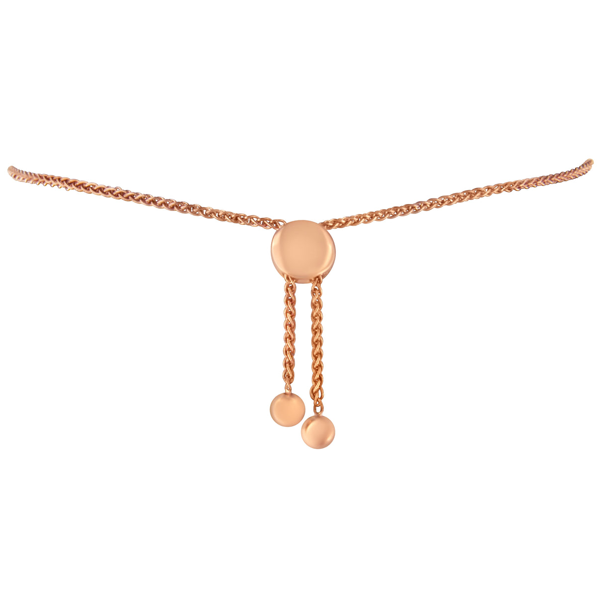 14K Rose Gold Plated .925 Sterling Silver Diamond Accent Circle and Heart Link Adjustable 6â€-10†Bolo Bracelet (I-J Color, I3 Clarity)