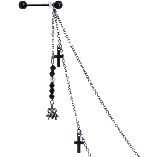 14G 9/16 Black Gem Spider Cross Halloween Dangle Nipple Chain