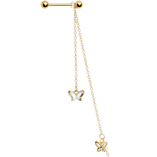 14G 9/16 Clear Gem Gold Tone Butterfly Dangle Nipple Chain