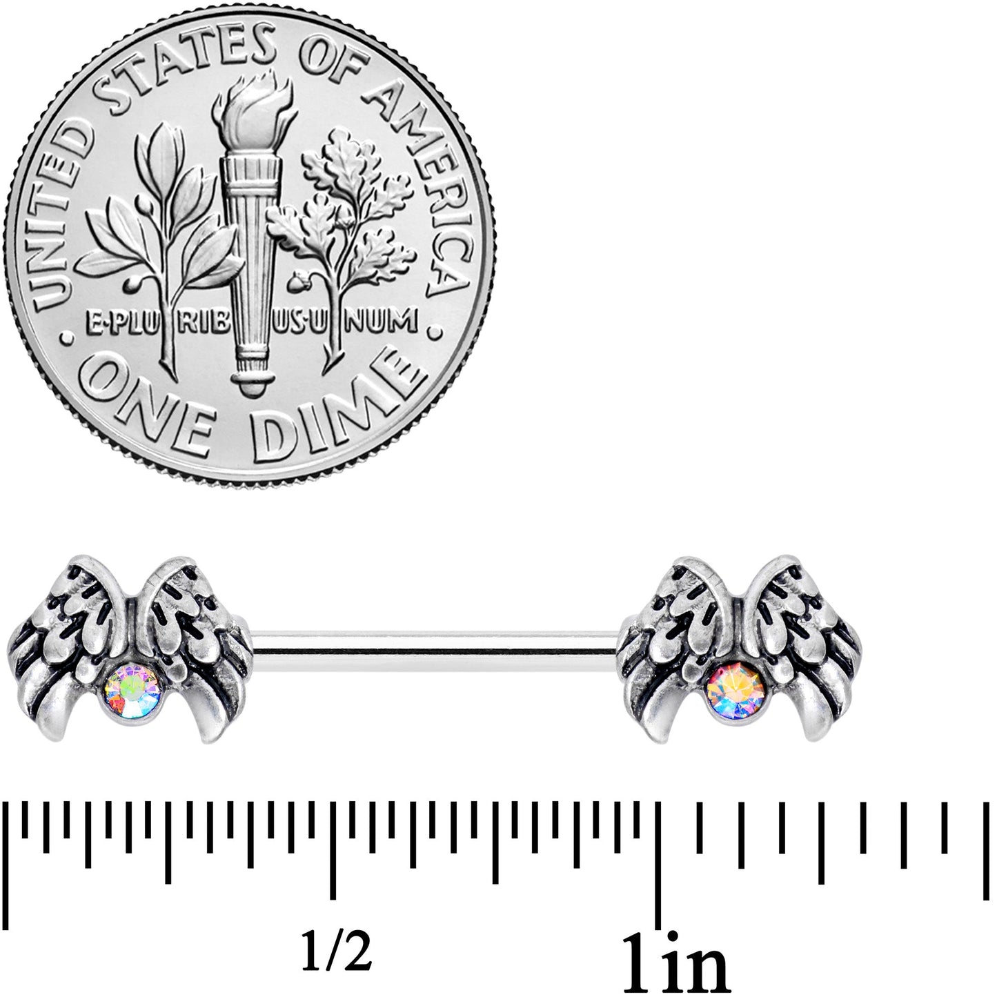 14G 5/8 Aurora Gem Holiday Angels Wings Barbell Nipple Ring Set
