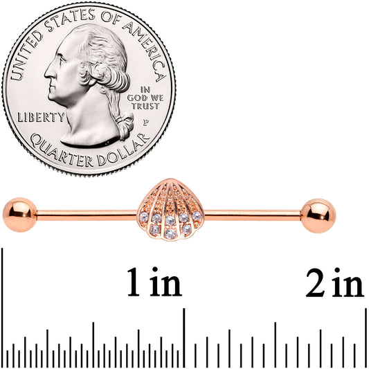 14G Clear Gem Rose Gold Tone Shell Industrial Barbell 38mm