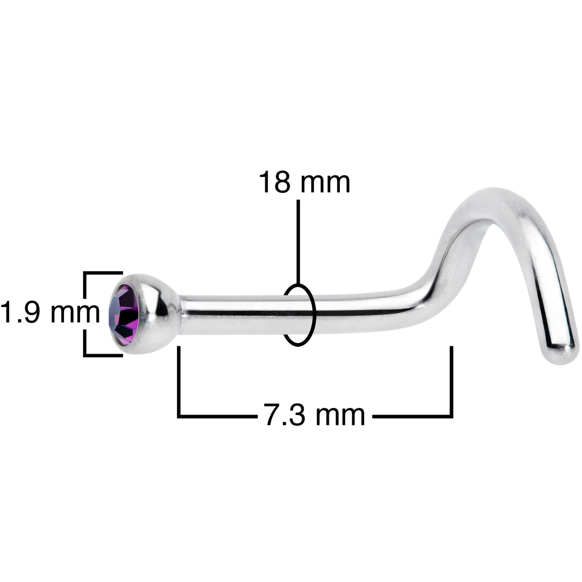 18G Hot Pink 2mm Grade 23 Titanium Press Fit Left Nose Ring Screw