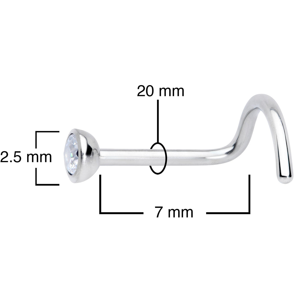 20G Clear 2.5mm Grade 23 Titanium Press Fit Left Side Nose Screw