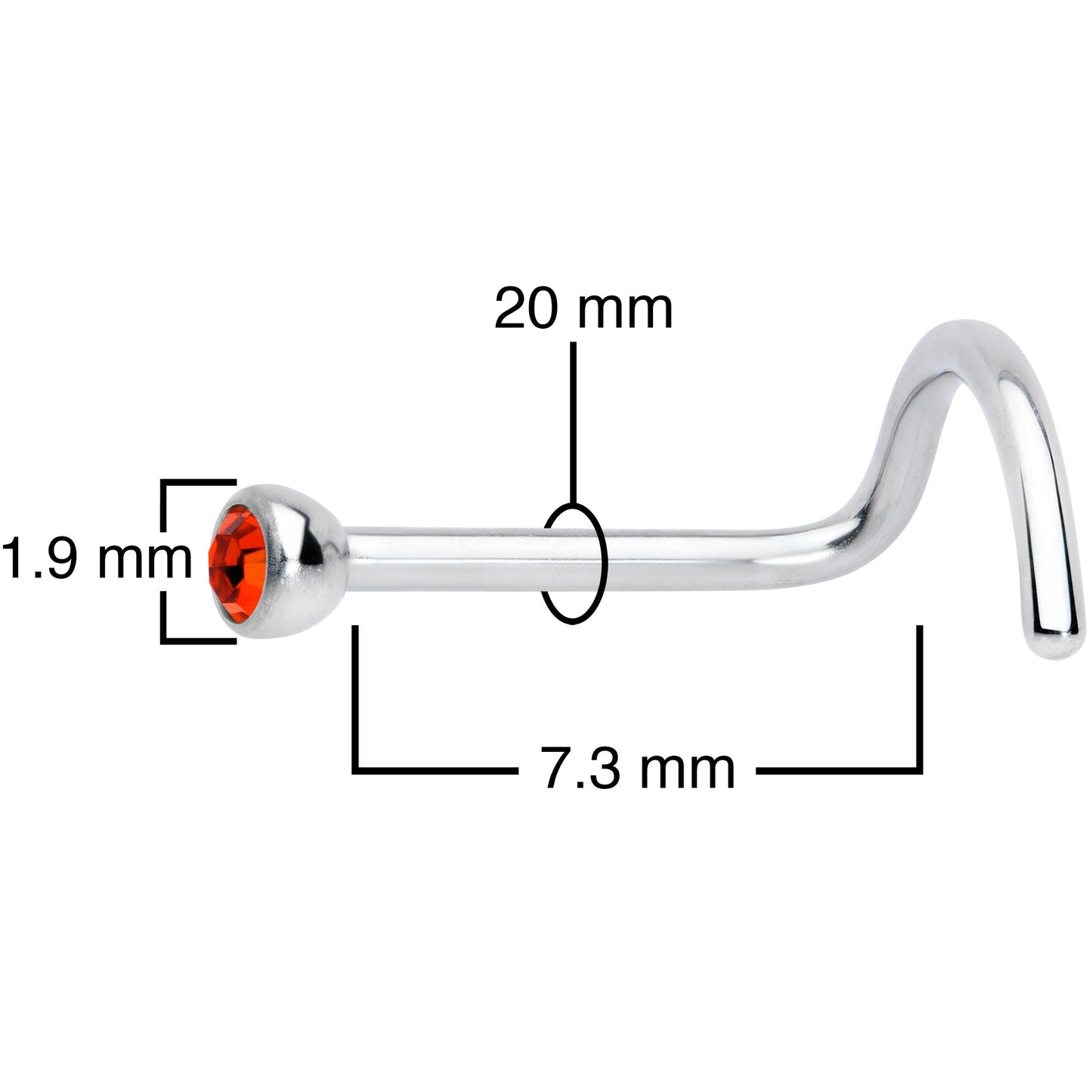 20G Red 2mm Grade 23 Titanium Press Fit Left Side Nose Screw
